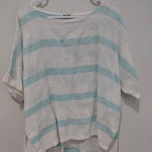 Meo Meli Blue White Striped Linen Cotton Top Oversized Lagenlook Boxy Fit